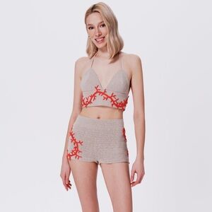 NWT My Beachy Side Atlas Hand-Crochet Halter Top & Short Set - stone ($420) - S